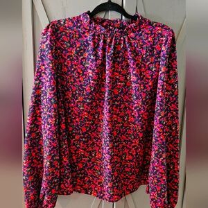 Floral Print Women's Top - Pink and Purple XL